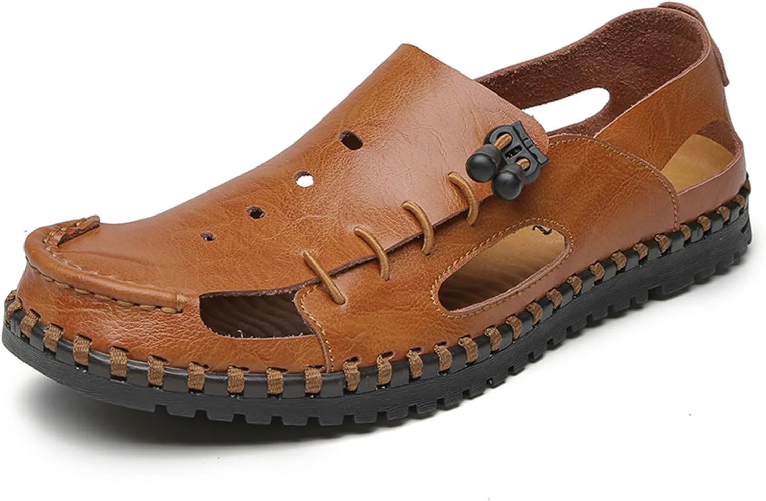 

Мужские сандалии ручной работы из натуральной кожи, мужские сандалии для улицы, кожаные закрытые пляжные туфли, мужские сандалии-рыбаки Vtiao, коричневый