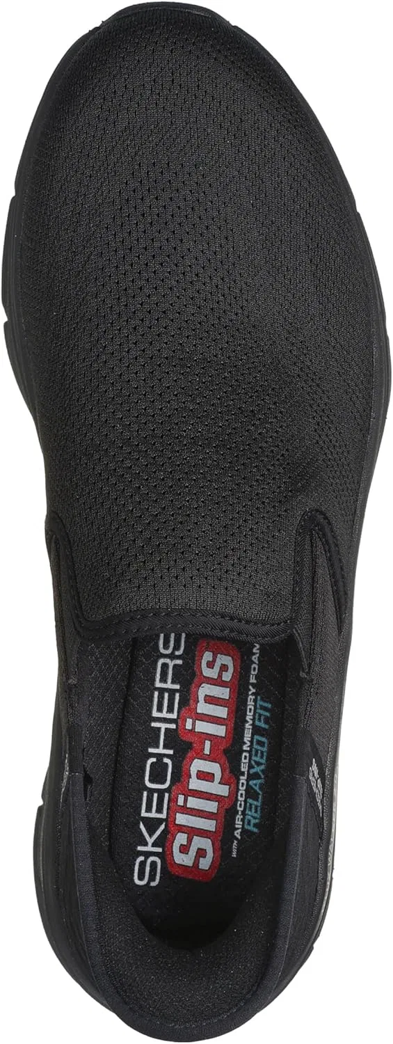 Мужские слипоны Skechers D'lux Walker 2.0 Rezinate с очень широкой колодкой, не требующие использования рук, Black — фото 3