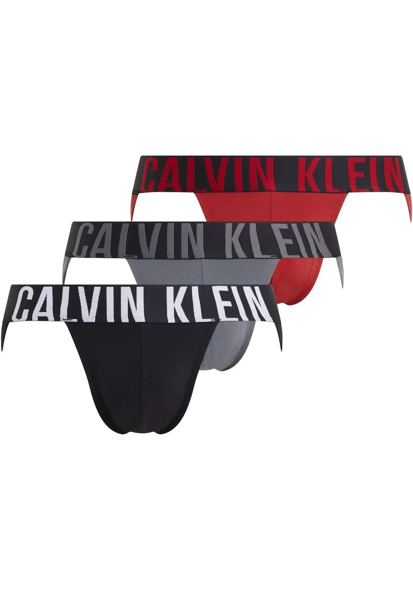 

Calvin Klein Underwear String "JOCK STRAP 3PK" (в упаковке 3 шт.), с эластичным поясом с логотипом, цвет Black, Pompeian Red, Grey Sky