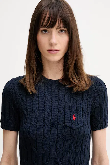 Свитер женский хлопковый с коротким рукавом Polo Ralph Lauren, синий — фото 4