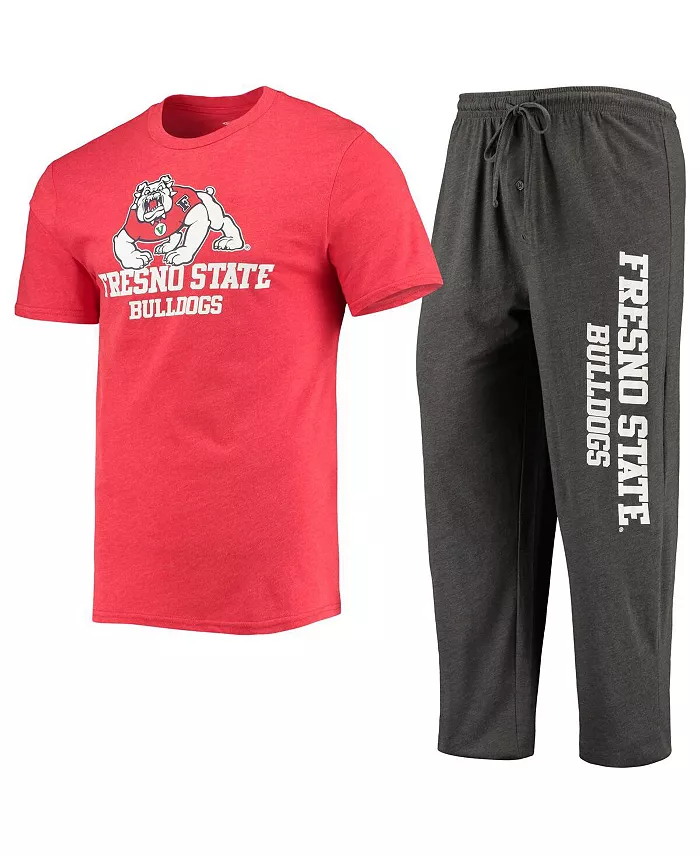 

Мужской комплект для сна из футболки и брюк Heathered Charcoal с принтом Red Fresno State Bulldogs Meter Concepts Sport