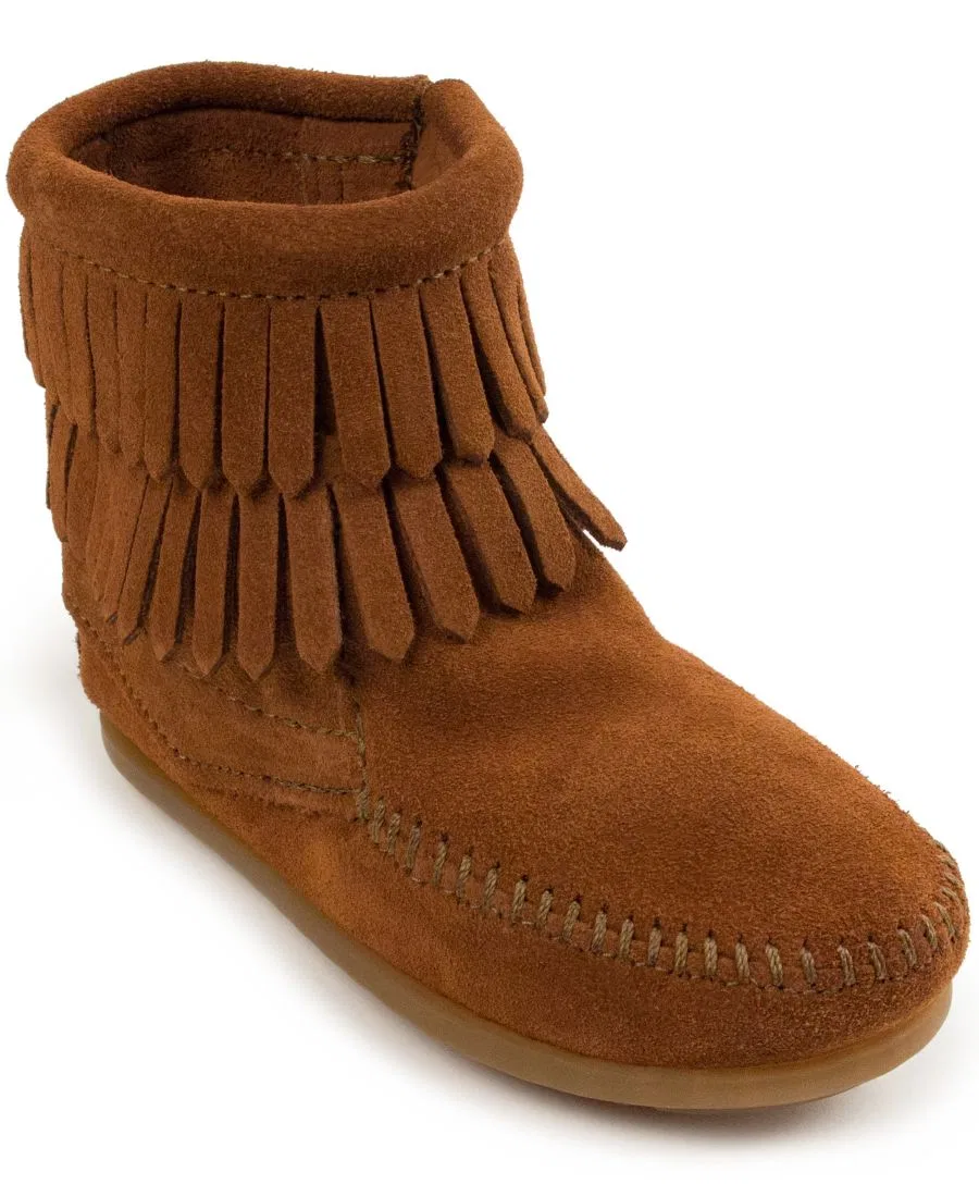 Детские замшевые сапоги с двойной бахромой и боковой молнией Minnetonka, коричневый