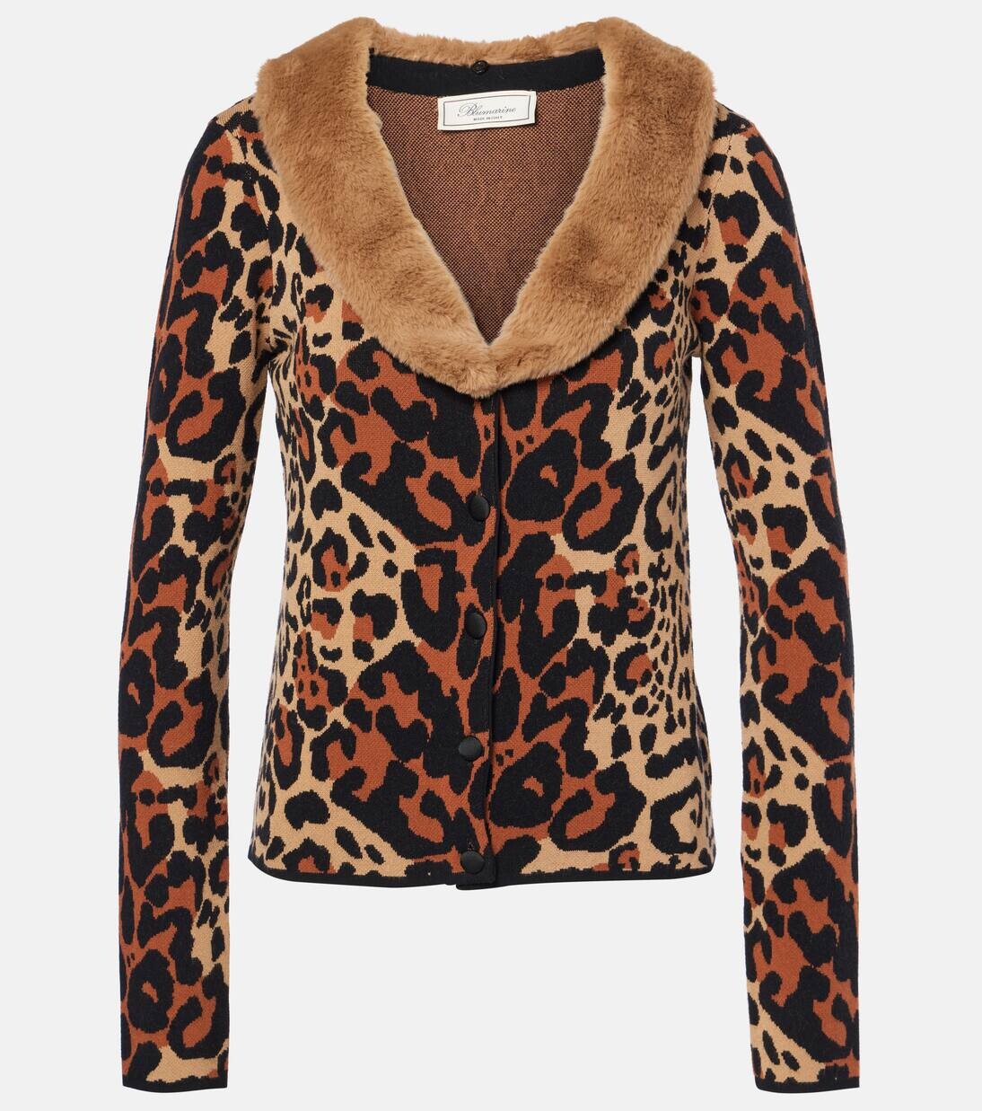 

Жаккардовый кардиган с леопардовым принтом Blumarine, цвет brown sugar/black