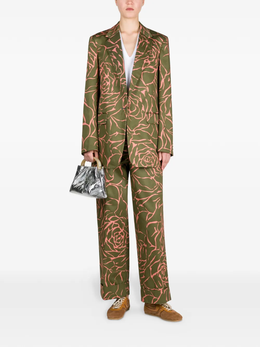Брюки с цветочным принтом и манжетами DRIES VAN NOTEN, зеленый — фото 2