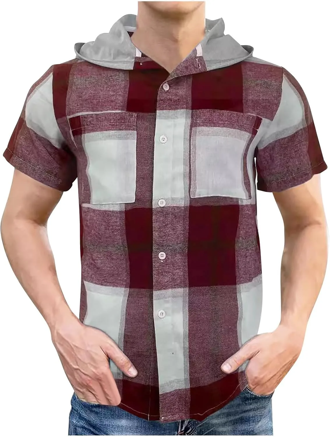 

Мужская футболка с коротким рукавом и капюшоном в клетку