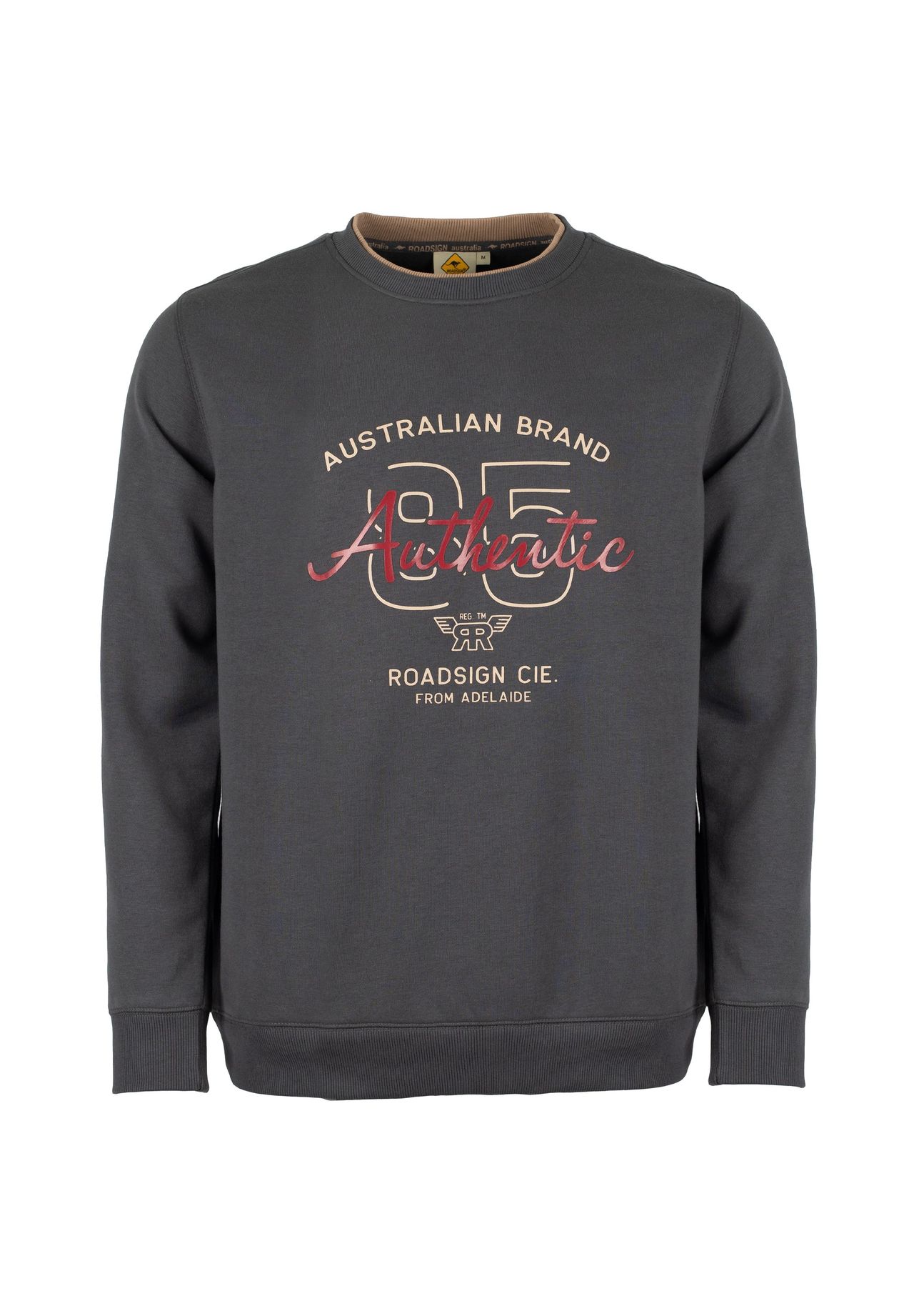 

Мужская толстовка Authentic с ребристыми манжетами на двойной подкладке, крупным принтом-логотипом, тканью с начесом на внутренней стороне ROADSIGN australia, антарцитовый