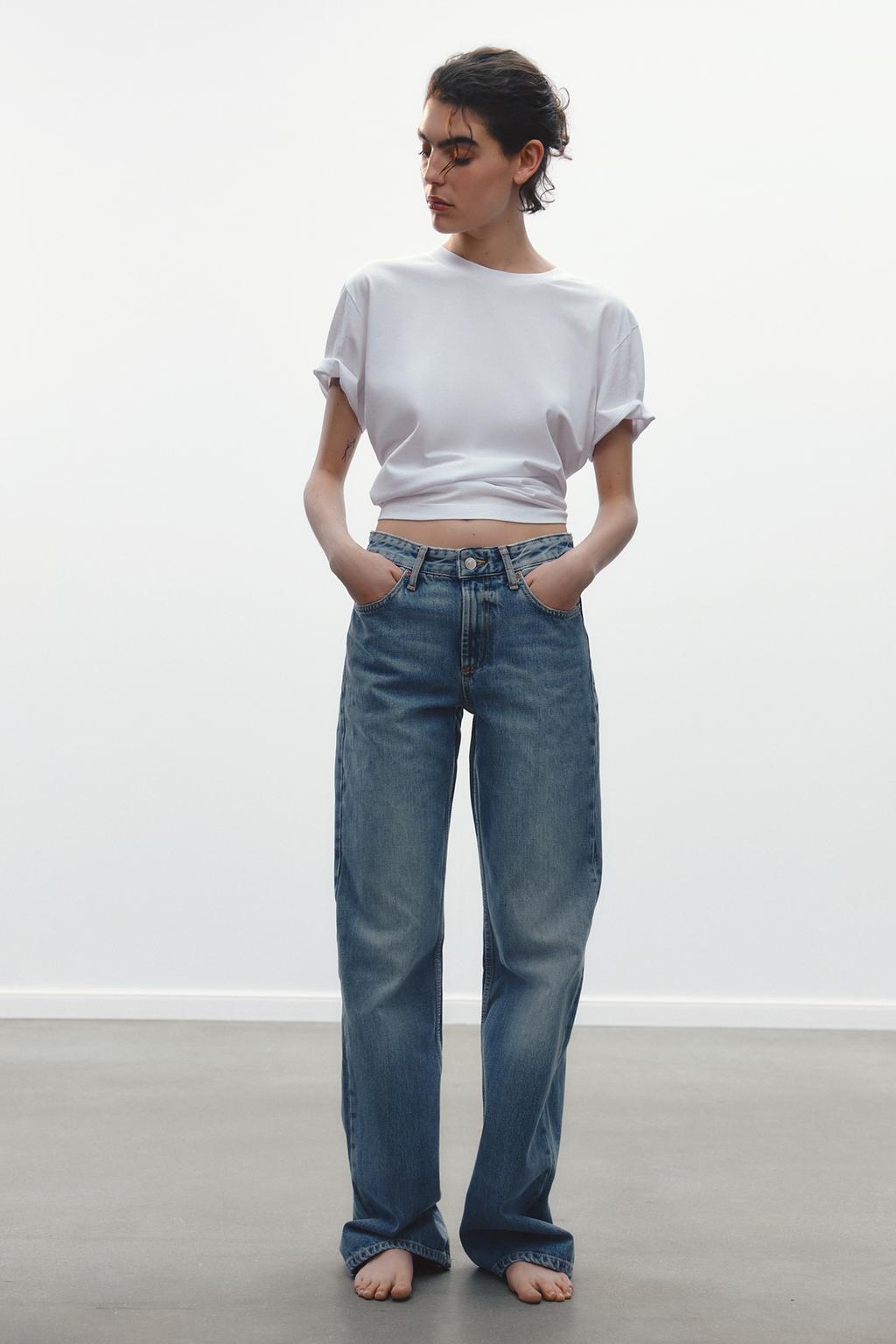 

Широкие джинсы trf со средней посадкой ZARA, синий