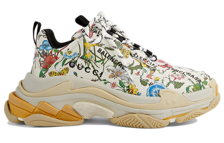 Gucci X Женские Кроссовки Triple S 'The Hacker Project Floral' Women's Balenciaga, Слоновая Кость Белый — фото 2
