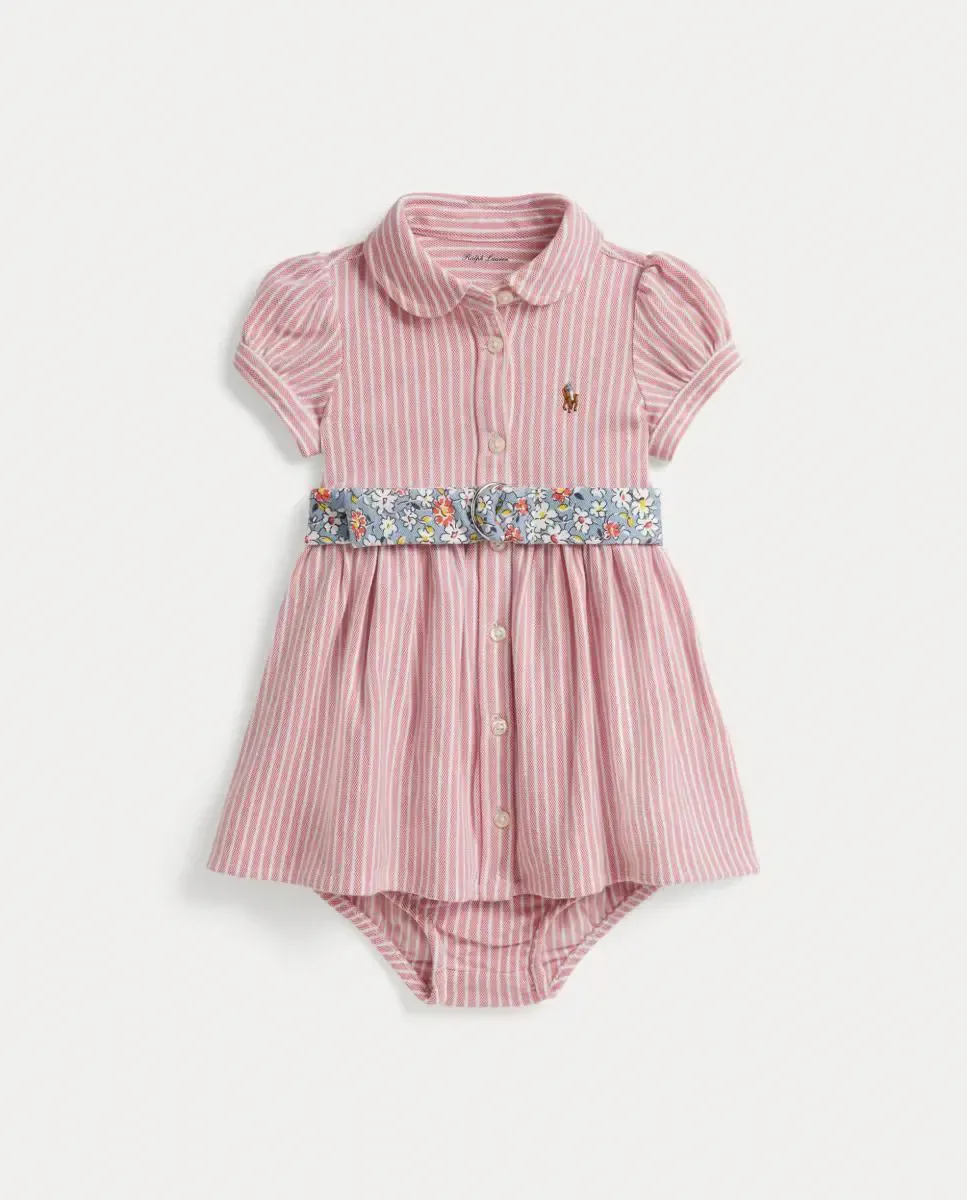Платье для девочки младенца из пике с трусиками-слипами Polo Ralph Lauren, белый / розовый