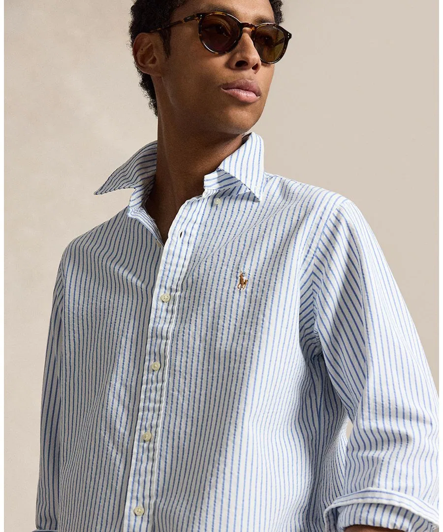 Мужская рубашка The Iconic Mesh Polo Ralph Lauren, белый/синий — фото 3