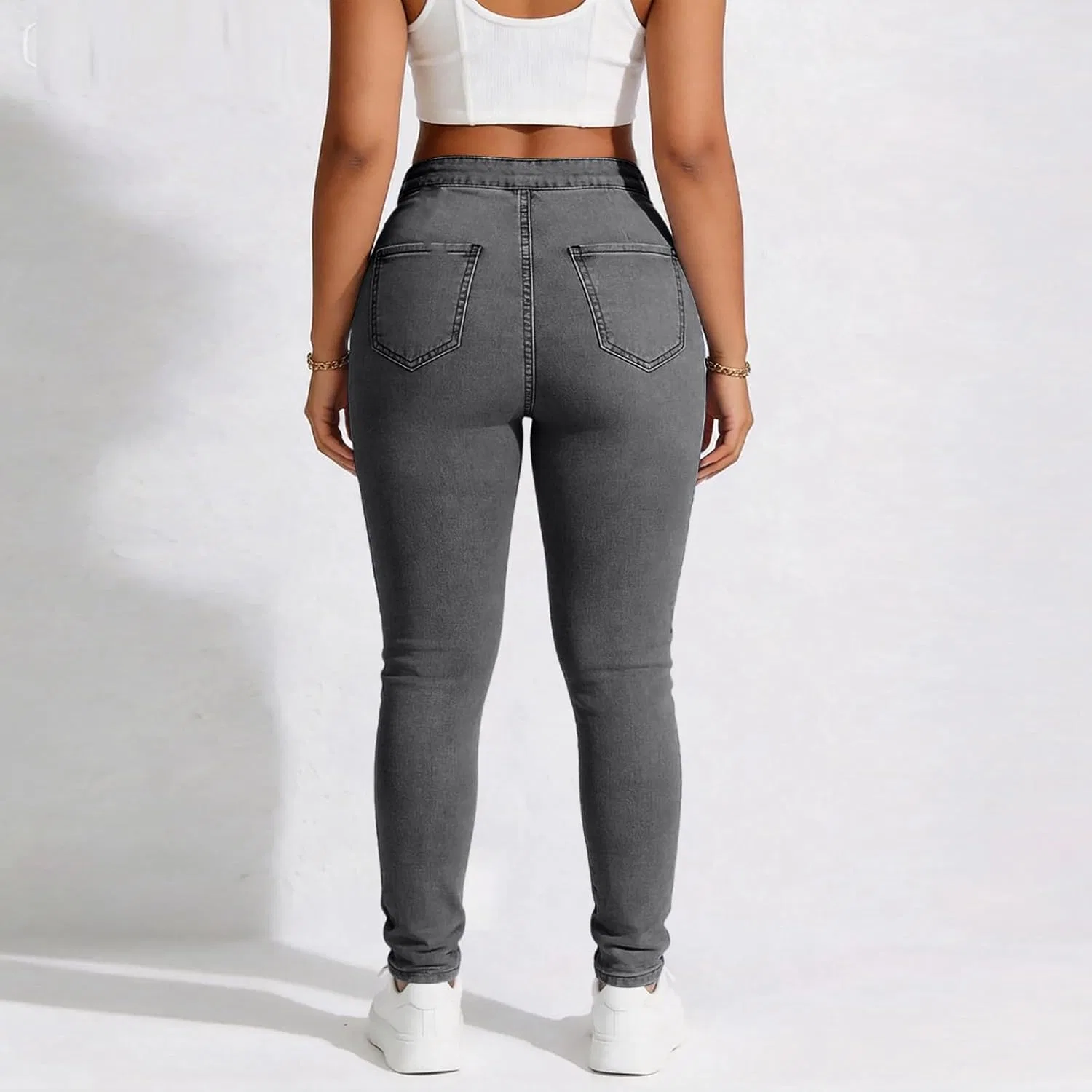 Джинсы с завышенной талией, леггинсы, серый — фото 2