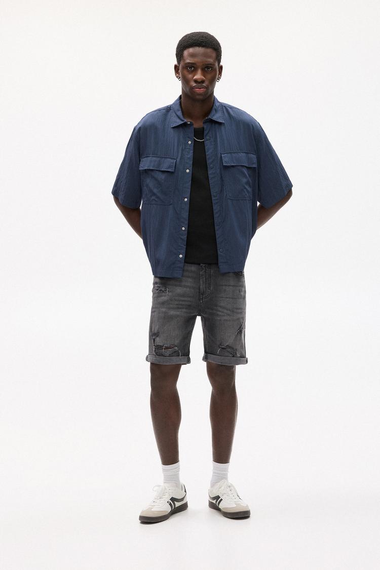 

Шорты-Бермуды из рваного денима Pull And Bear, черный