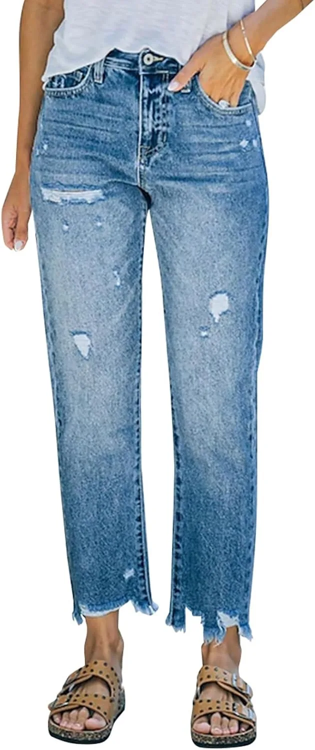 

Женские джинсы High Waist с потертостями и накладными карманами Shulemin