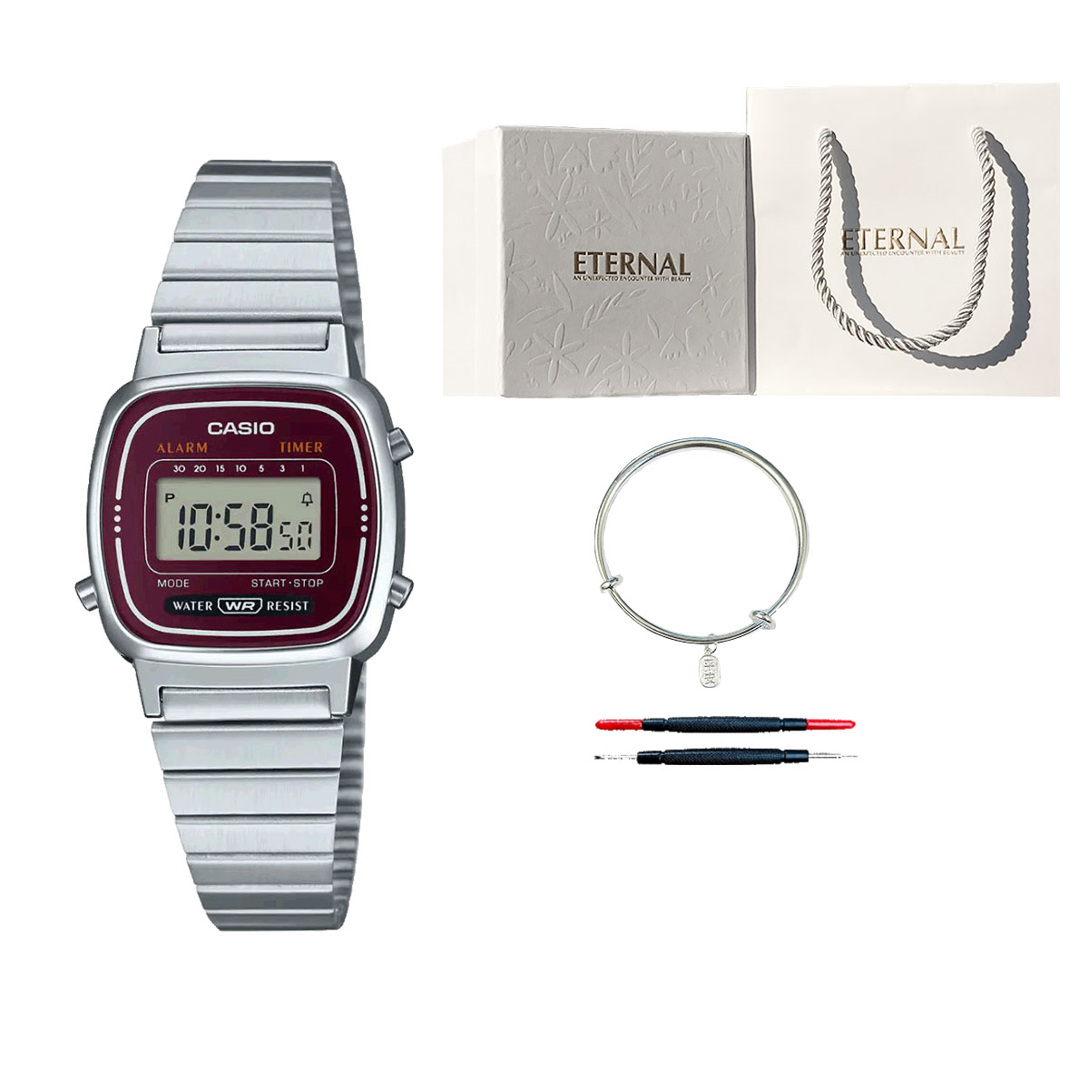 

Винтажная серия Кварцевый механизм Нержавеющая сталь Ремешок Мужские часы Красный циферблат CASIO