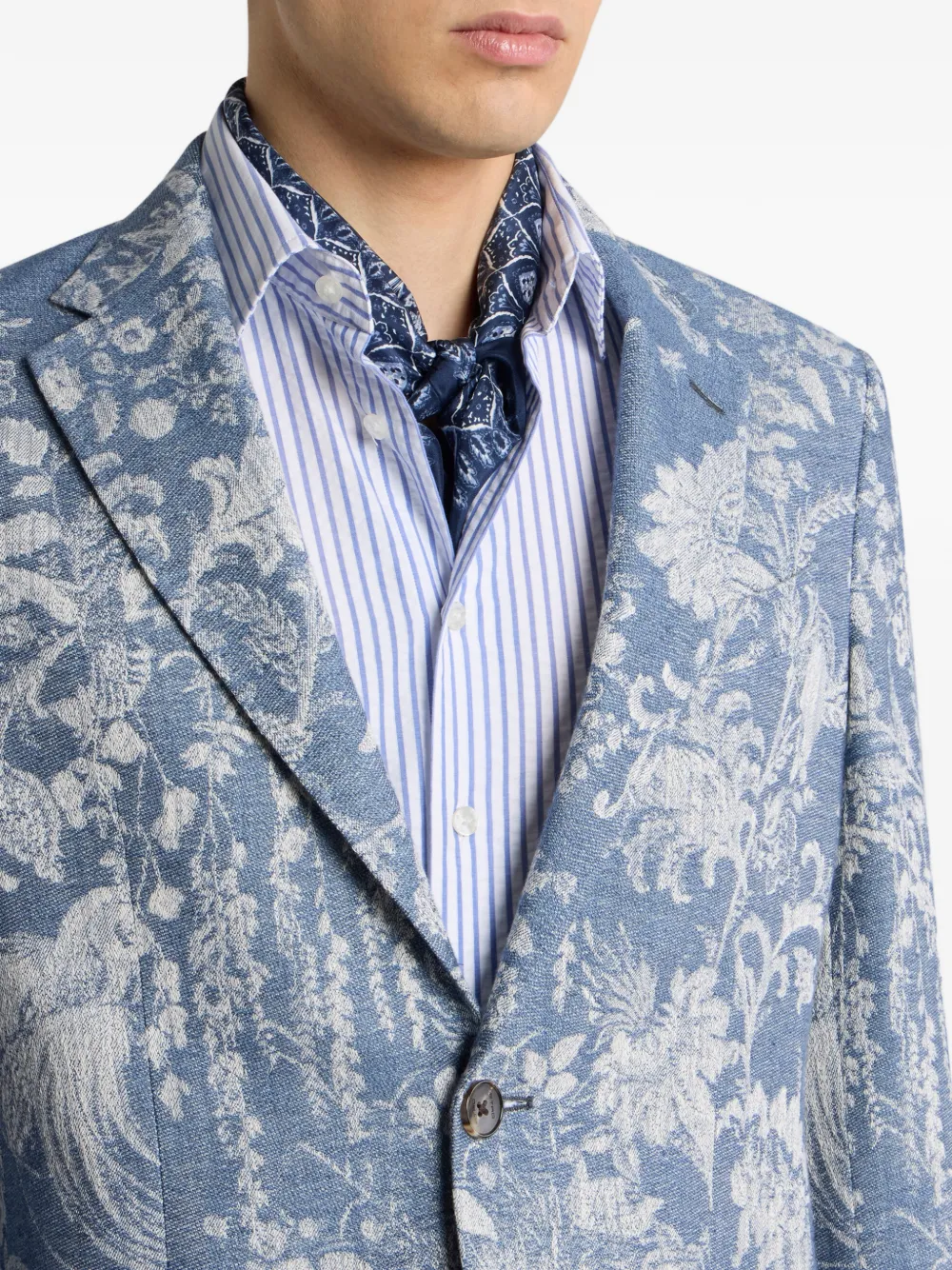 Жаккардовый жакет с цветочным узором Etro, синий — фото 4