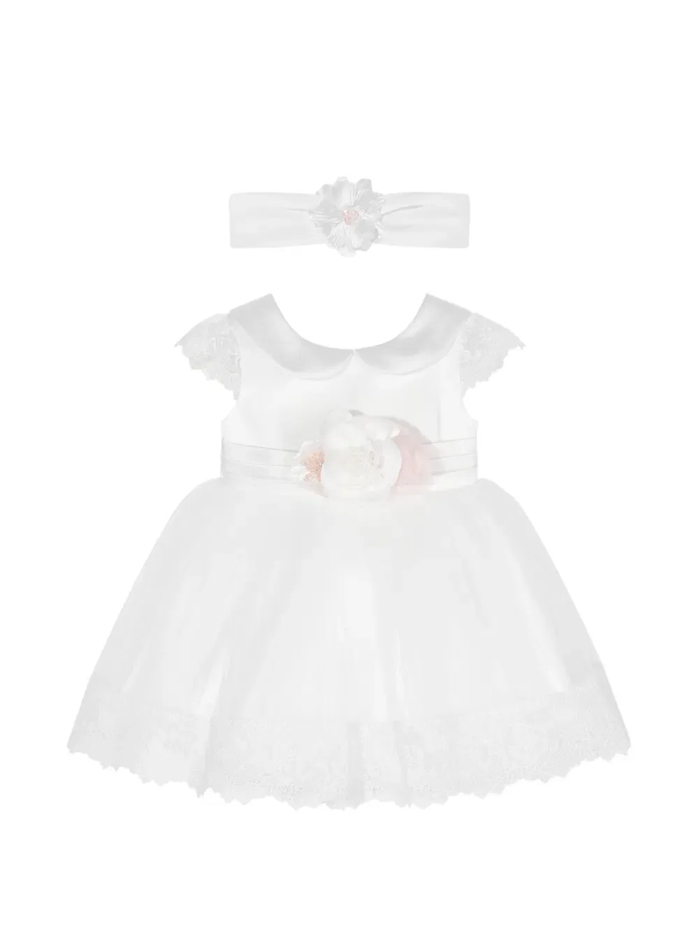 Платье с цветочной аппликацией и комплект из повязки на голову Dress & Fleur, белый