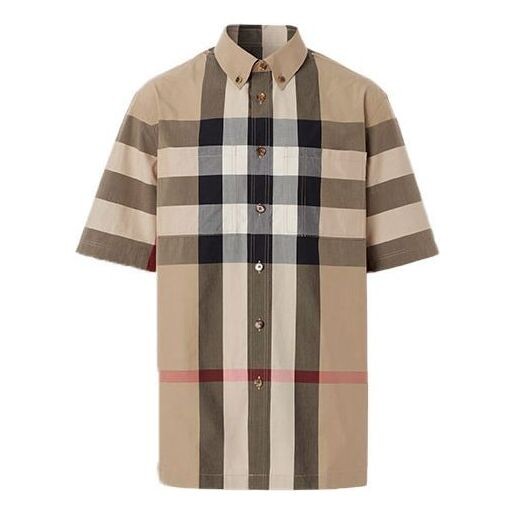 

Рубашка men's plaid cotton short sleeve shirt beige Burberry, бежевый