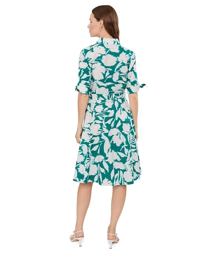 Платье A-силуэта с цветочным принтом Short Sleeve Floral Cotton A-Line Calvin Klein, Everglade/Cream — фото 3