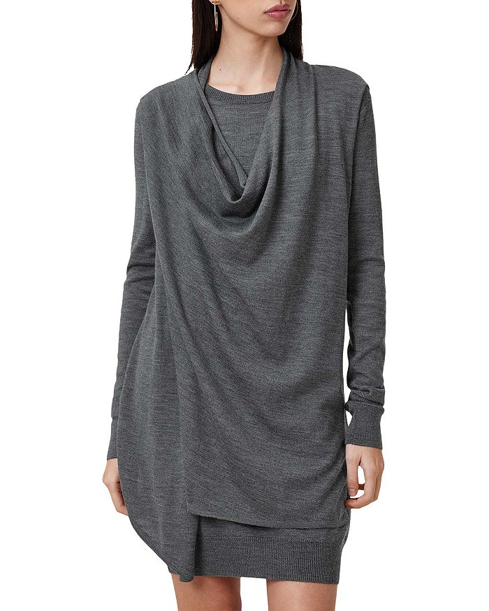 

Платье из шерсти Drina с драпировкой ALLSAINTS, серый