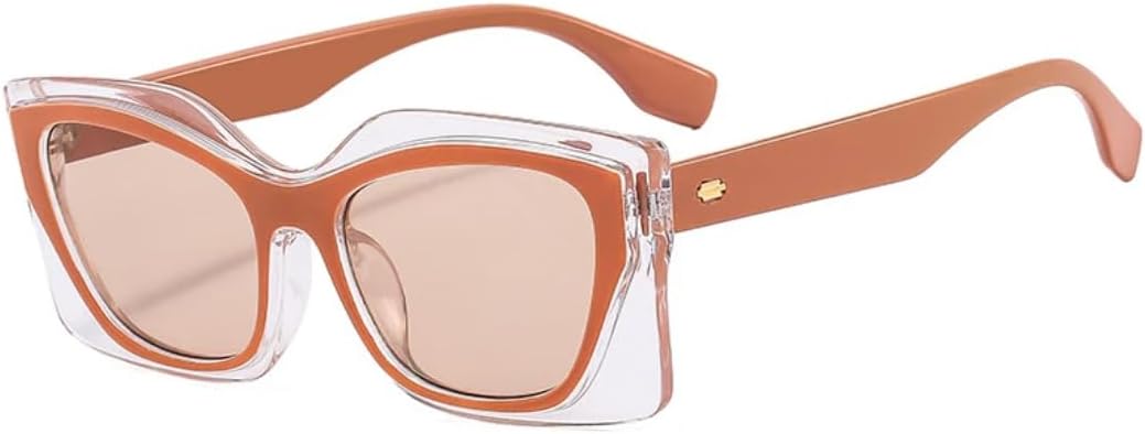 

Модные солнцезащитные очки разных цветов в квадратной оправе для женщин, с заклепками, для мужчин, для вождения и путешествий, популярные, с защитой от УФ-излучения UV400 TVTBBVV, Orange Tea