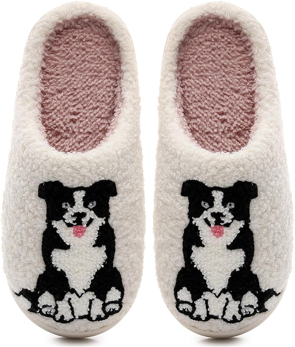 

Тапочки Cxvzr для собак для женщин и мужчин, милые тапочки с корги и бордер колли, пушистые, теплые, с нескользящей подошвой для дома, Border Collie