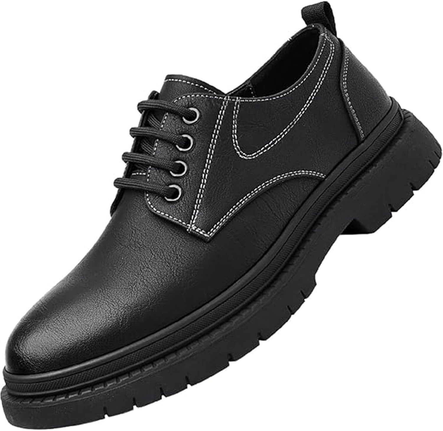 

Мужские оксфорды на шнуровке с платформой, удобные с круглым носком, противоскользящей резиновой подошвой, массивным каблуком, дерби, деловая обувь Xinduoyu, черный