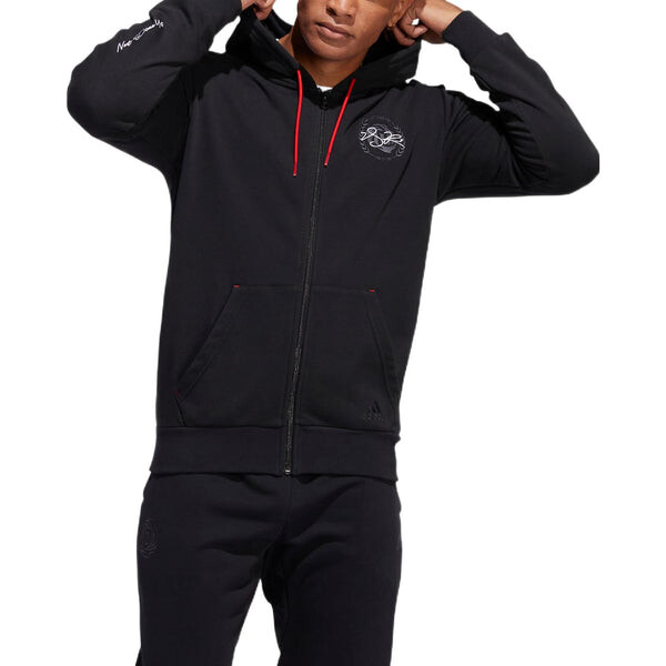 Куртка adidas Sleeve Side Alphabet Basketball Sports Hooded Jacket Men's Black, черный — фото 2