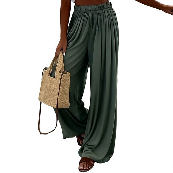 

Женские брюки с широкими штанинами свободного кроя и боковыми карманами Clearflower, Green