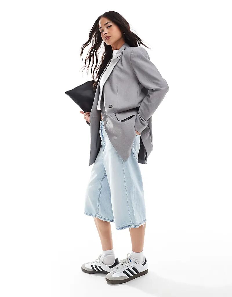 

Двубортный пиджак ASOS DESIGN серого цвета