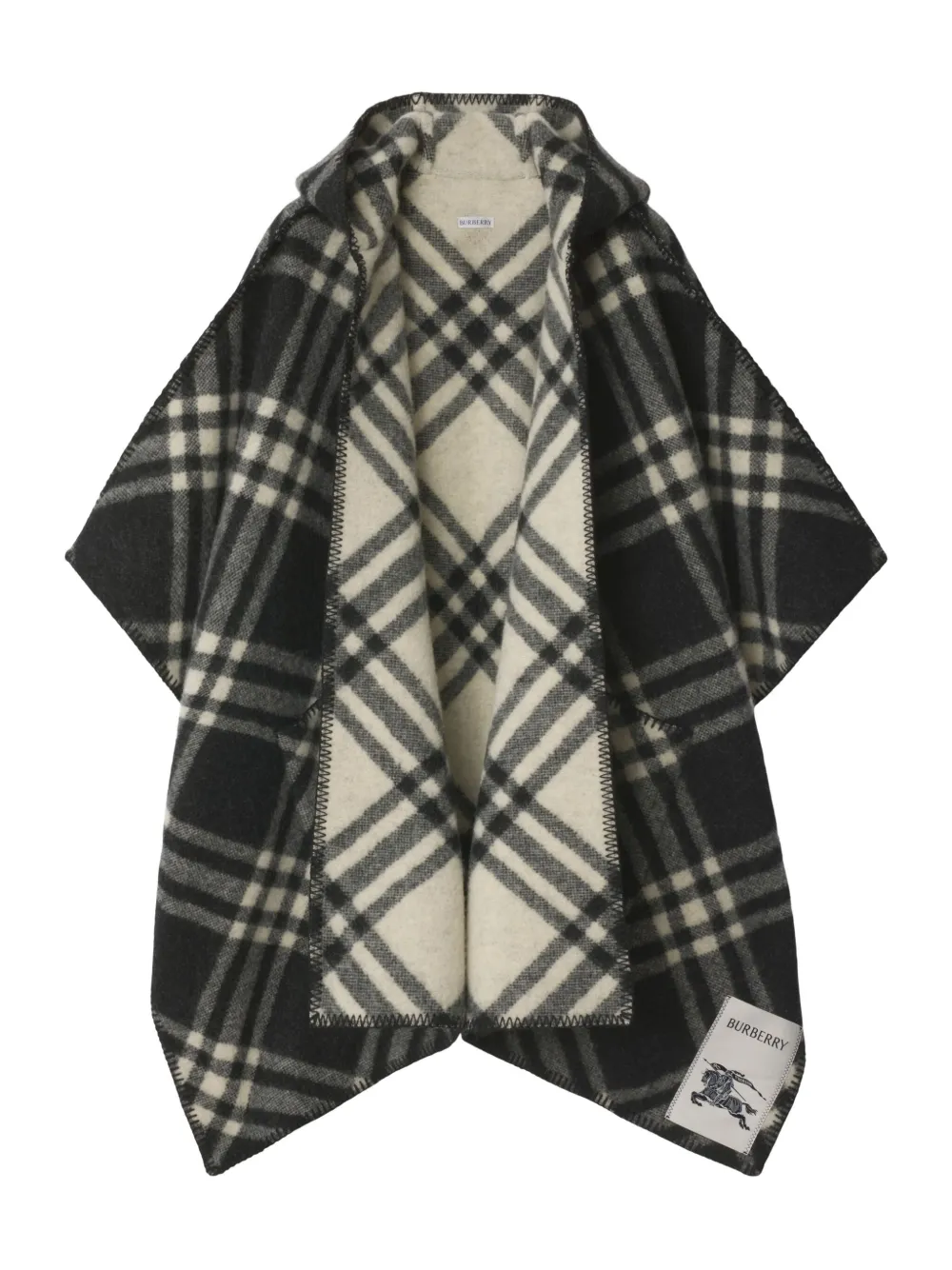 

Шерстяной кейп в клетку с капюшоном BURBERRY, черный