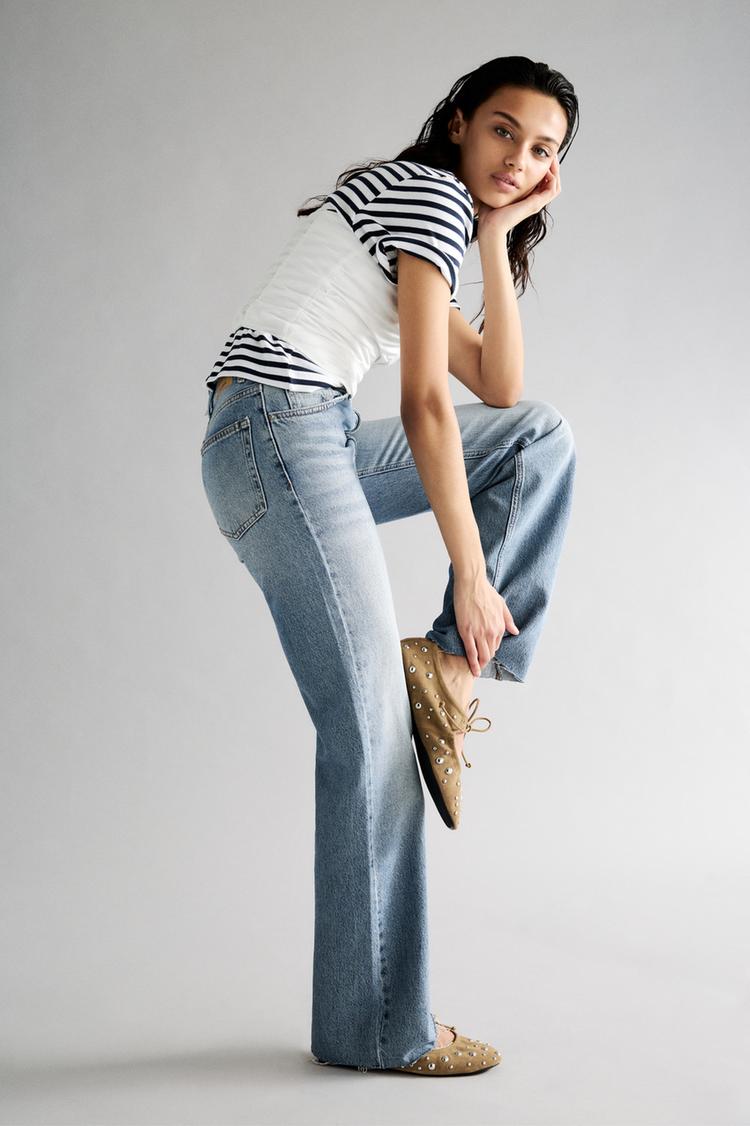 

Джинсы прямого кроя с высокой талией Pull And Bear, синий