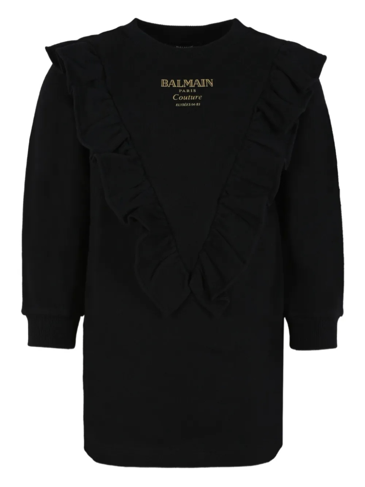 

Платье Balmain Kids с оборками и логотипом, черный
