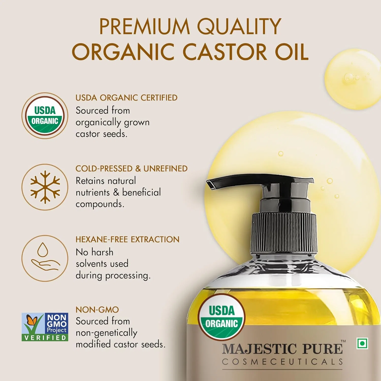 Органическое касторовое масло «Majestic Pure» 236 мл Majestic Pure — фото 2