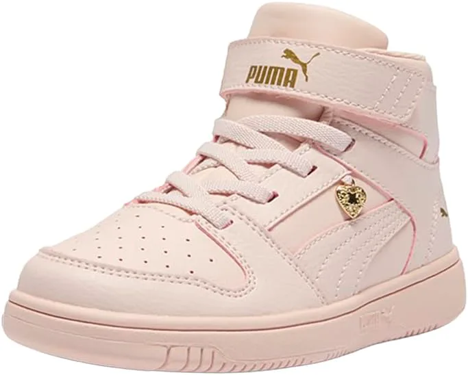 Кроссовки PUMA для детей Rebound Layup Mid на липучках, розовый/золотой — фото 3