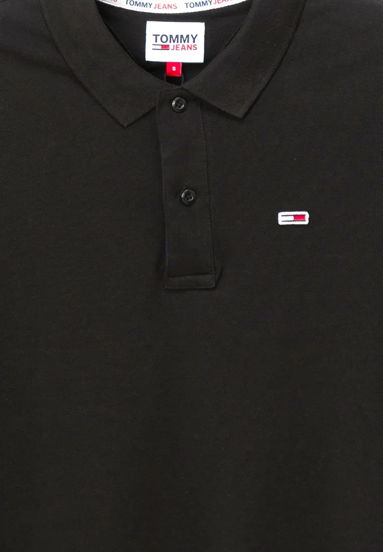 Поло, хлопок, slim fit, Tommy Jeans Tommy Hilfiger, черный — фото 3