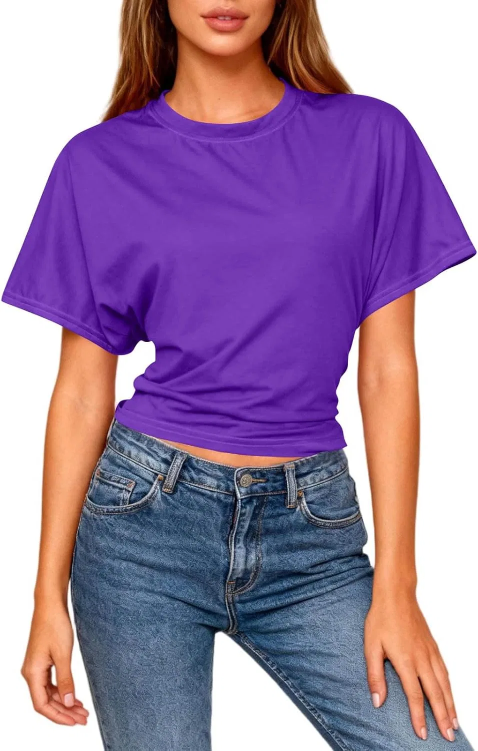 Футболка женская с коротким рукавом, свободная, хлопковая, A01_purple — фото 2
