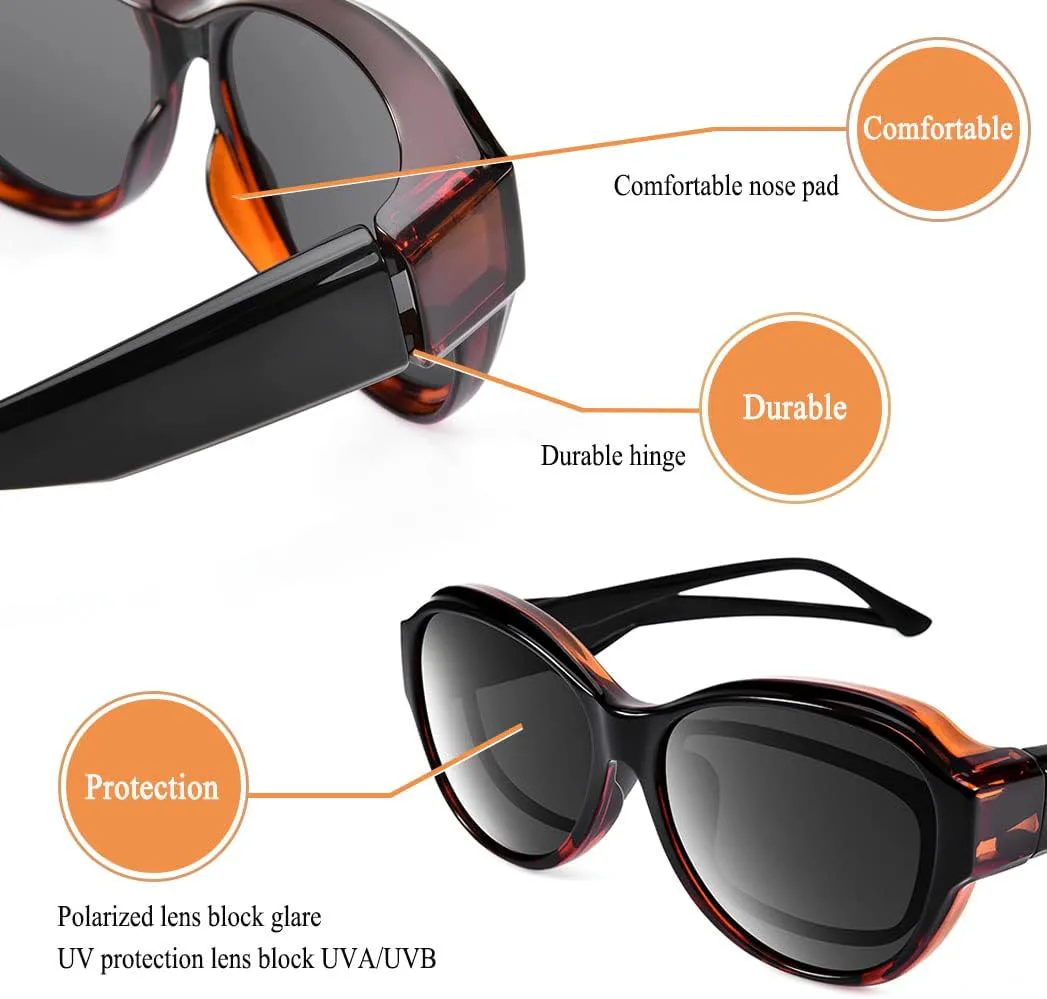 

Поляризованные солнцезащитные очки Br'Guras увеличенного размера с обтекаемой формой, надеваемые поверх солнцезащитных очков, для женщин и мужчин, Amber Leopard/Black