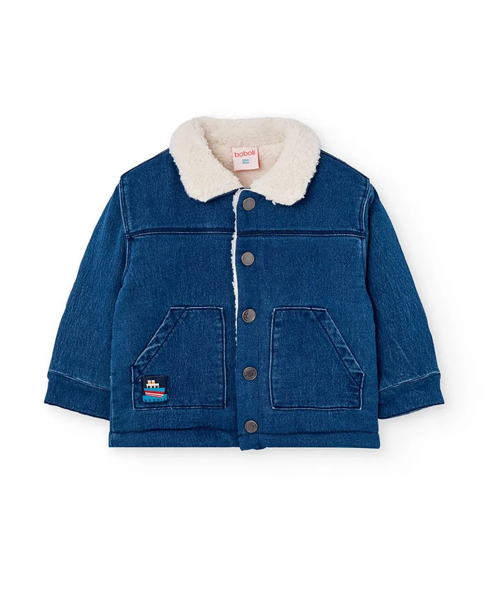 

Джинсовая куртка для малыша с меховой подкладкой и застежкой на пуговицы Boboli, синий