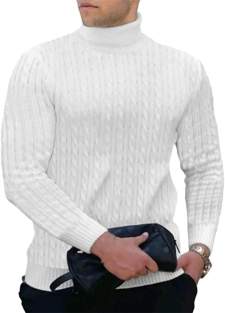 

Зимний свитер с высоким воротником, теплый, модный, однотонный, Slim Fit