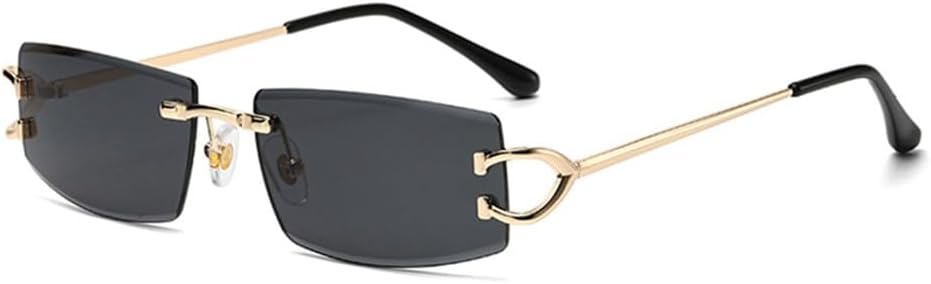 

Солнцезащитные очки без оправы для женщин, металлические солнцезащитные очки для мужчин, защита от УФ-излучения UV400, женские солнцезащитные очки VFDHN, Gold With Black