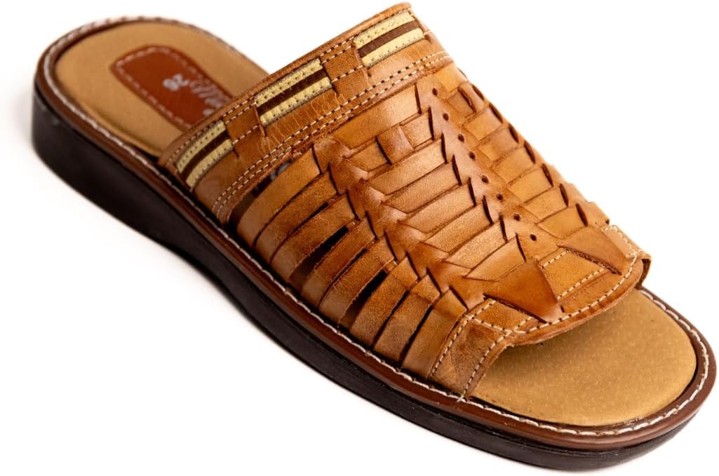 

Мужские кожаные сандалии-хуараче ручной работы Mexico en la Piel с открытым носком- удобные, дышащие, легкие, водостойкие, бежевого цвета- размеры 7US - 12US