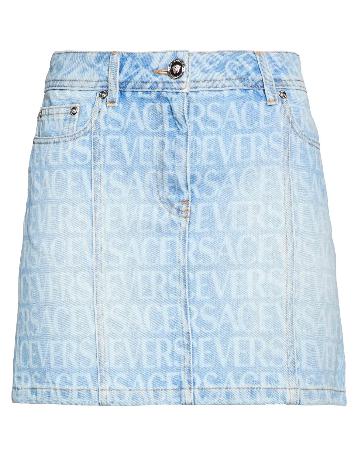 Джинсовая юбка-карандаш с логотипом VERSACE синего цвета