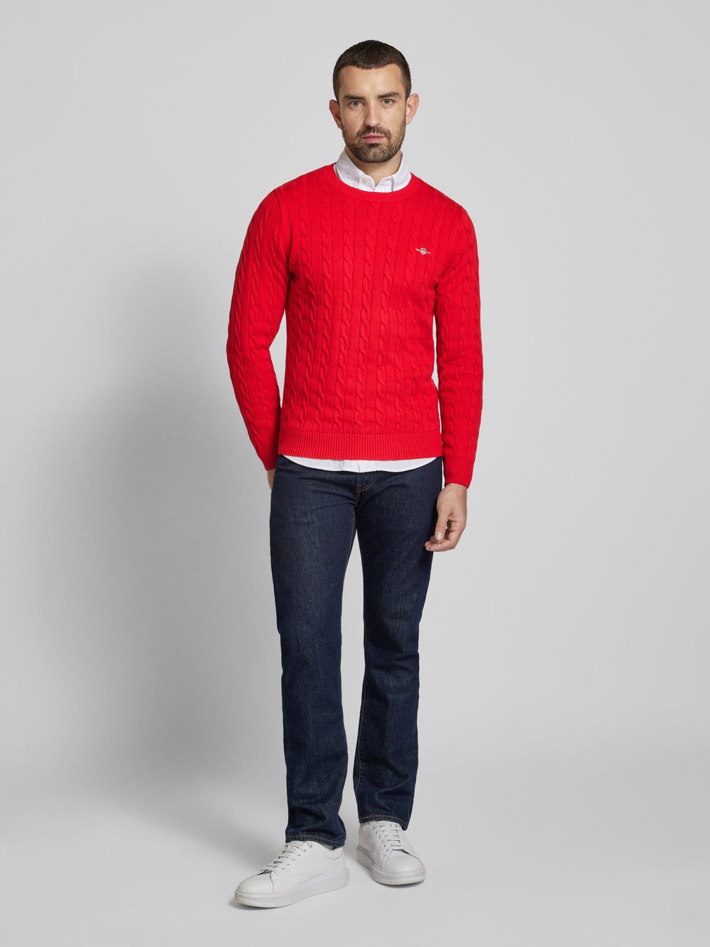 

Вязаный свитер с узором «косы» Gant, красный
