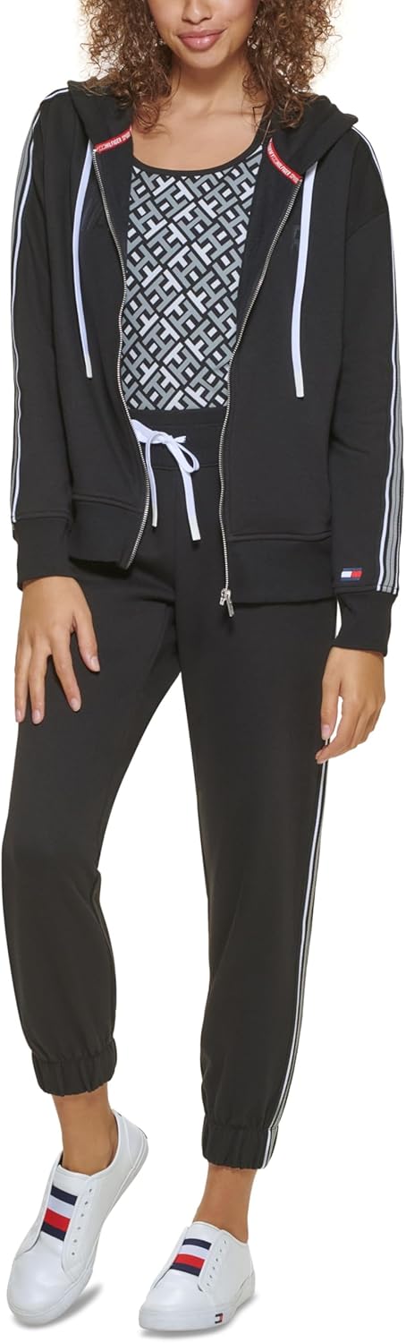 

Толстовка с капюшоном на молнии с отделкой из ленты от Tommy Hilfiger Sport, Black, Черный, Толстовка с капюшоном на молнии с отделкой из ленты от Tommy Hilfiger Sport, Black