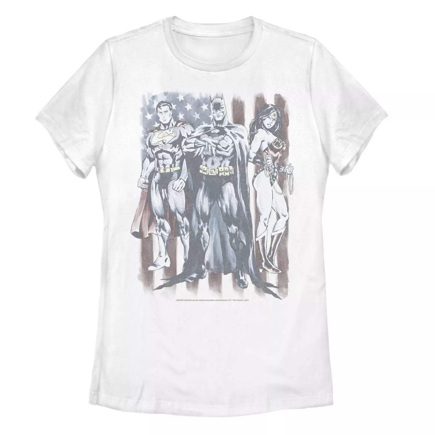 

Юниорское трио Лиги Справедливости DC Comics в футболке с флагом Licensed Character