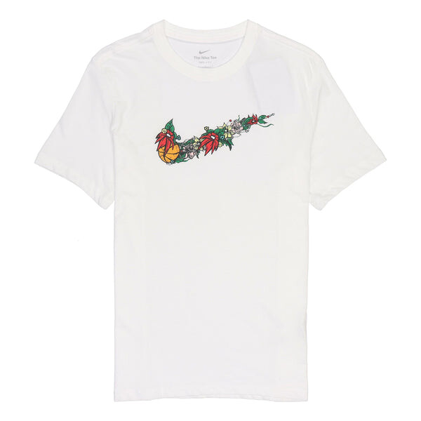 

Футболка Men's Nike Flowers Large Logo Casual Sports Solid Color Round Neck Short Sleeve White T-Shirt, мультиколор