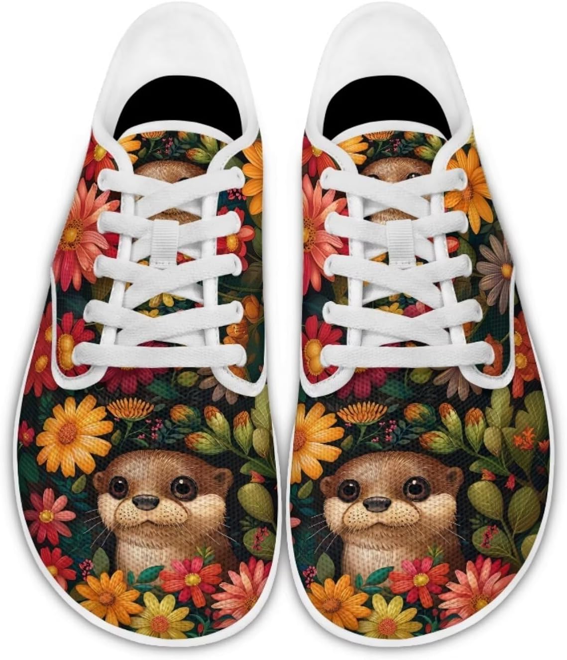 

Кроссовки для ходьбы Forchrinse Capybara and Flower для женщин и подростков, минималистичные повседневные прогулочные туфли на шнуровке из сетчатого материала, Otter Blossom