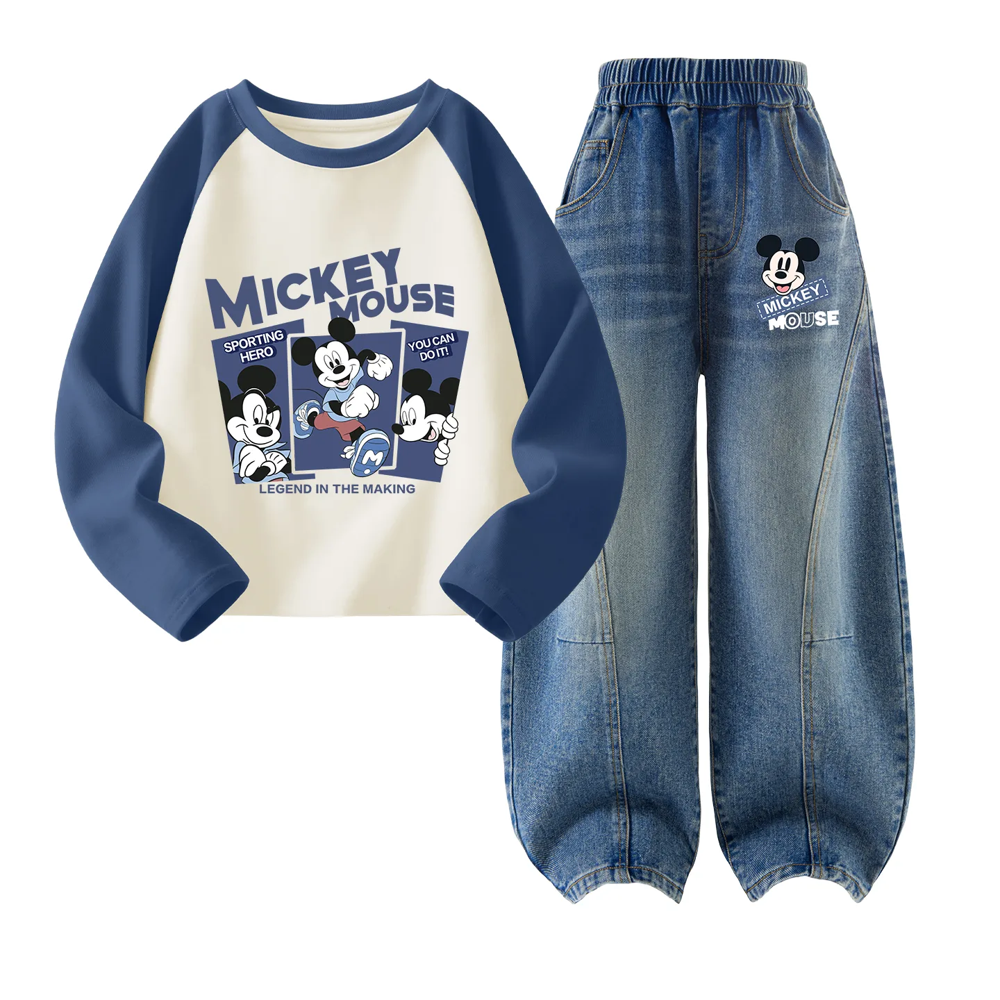 Детская повседневная спортивная футболка с круглым вырезом Disney, Dark 28 Qi Gray Blue+Dark 28 Mickey Mouse K Denim Blue — фото 3