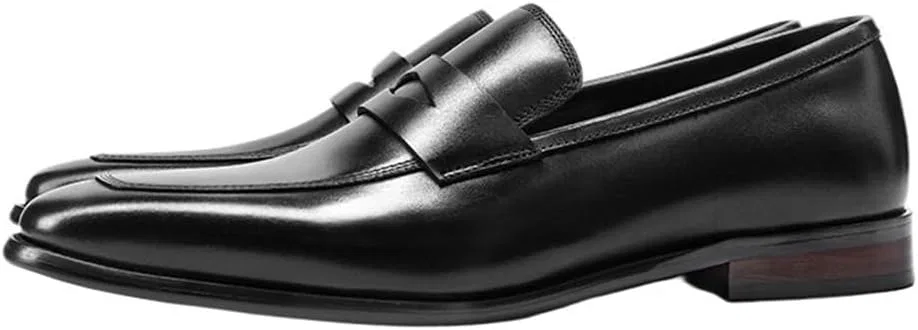 Лоферы кожаные Square Toe Comfortable Flat Heel Slip-Resistant Outdoor Classic Slip-Ons, Black DHFIRUFSHLO