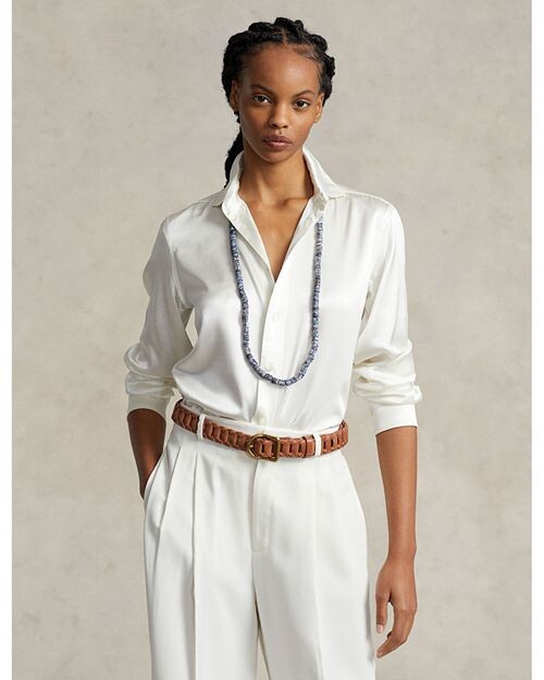 Шелковая рубашка с длинным рукавом Ralph Lauren Ralph Lauren, цвет Ivory/Cream — фото 4